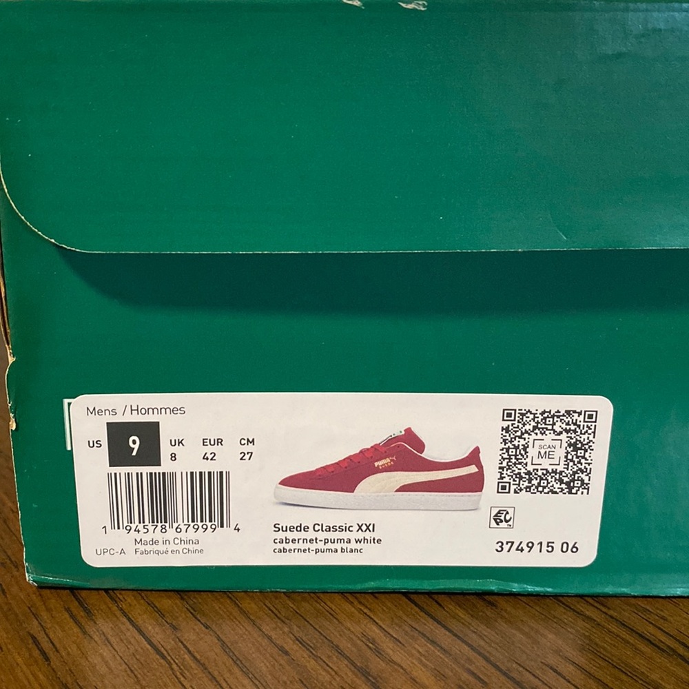 Puma Men’s Suede Classic XXI Sneaker Cabernet-Puma White Size 9 New - Picture 16 of 16